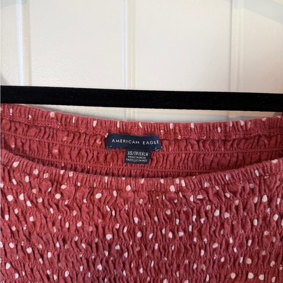 American Eagle Outfitters Red Polka Dot Smocked Blouse - Picture 3 of 3